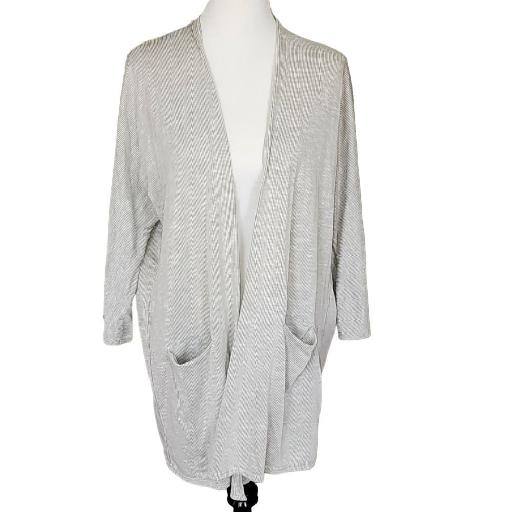 Donni Gray and White Striped Cardigan One Size